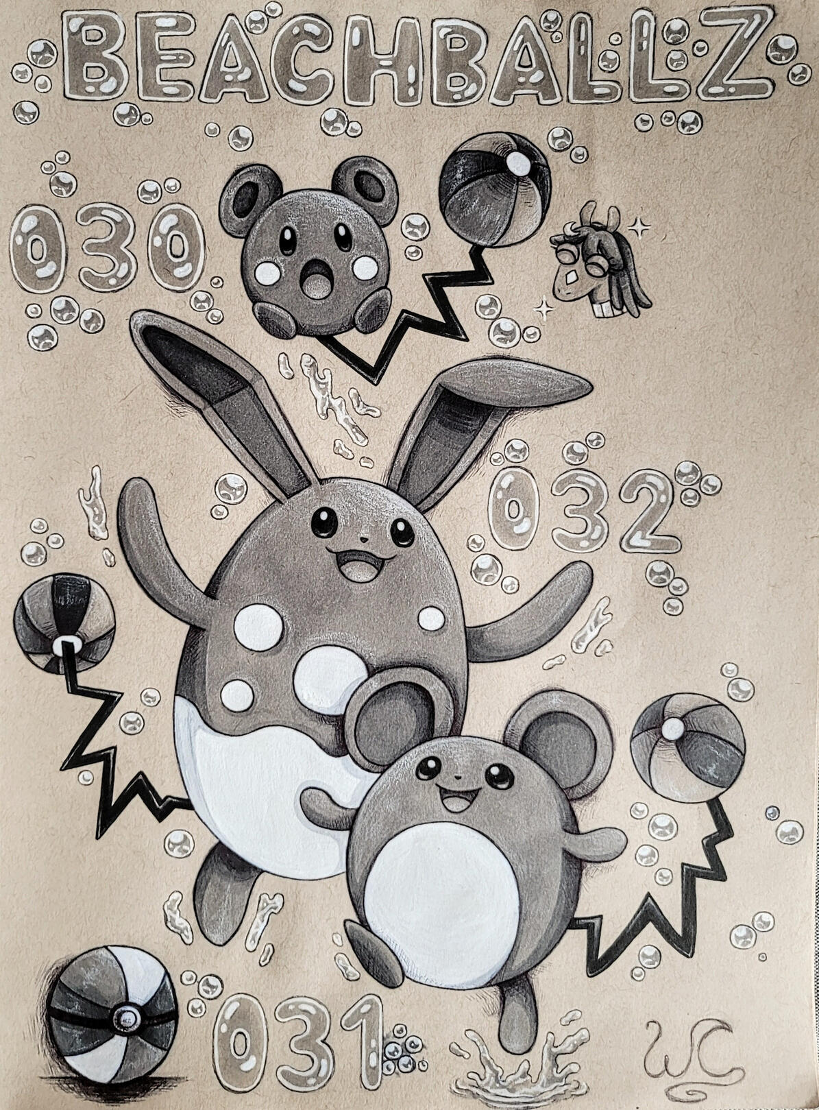 Final Illustration (of Azurill, Marill, & Azumarill)